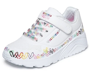 Skechers Uno Lite Heart Craze sneaker hvid med hjerteprint og velcro