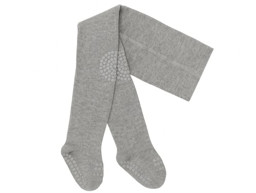 GoBabyGo kravlestrømpebukser i grå melange med gummidutter på knæ og fødder
