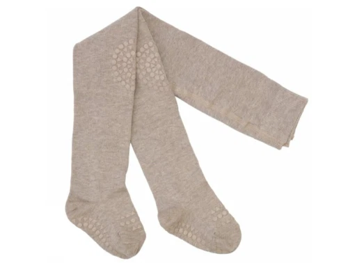 GoBabyGo kravlestrømpebukser i sand med gummidutter på knæ og fødder