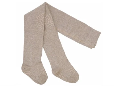 GoBabyGo kravlestrømpebukser i sand med gummidutter på knæ og fødder