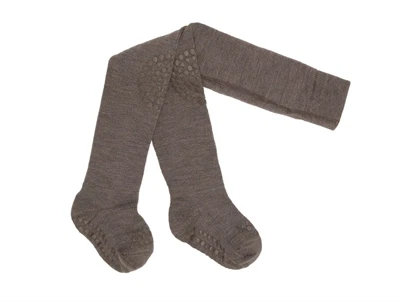 GoBabyGo kravlestrømpebukser brown melange merinould med gummidutter