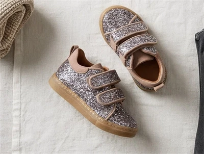 Angulus glitter sneaker pastel multi glitter med ruskindskanter og velcro