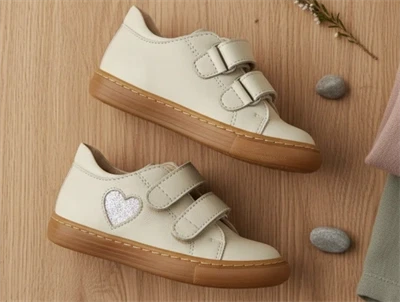 Angulus sneaker oatmilk med glitterhjerte og velcro