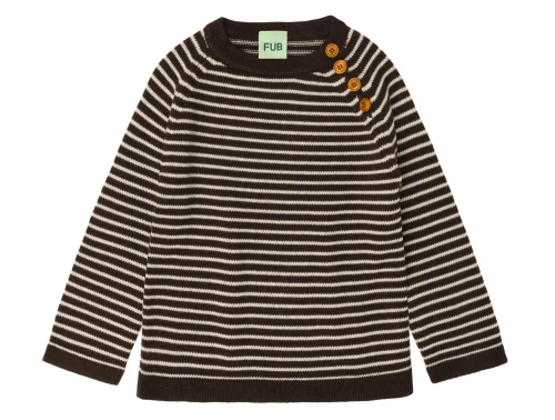 Sweater i mocca og ecru med striber fra FUB i merinould