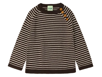 Sweater i mocca og ecru med striber fra FUB i merinould