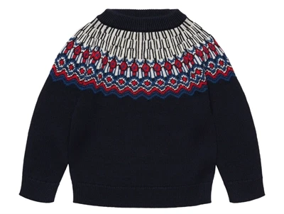 FUB fair isle sweater i dark navy med nordisk strikmønster