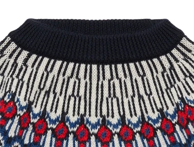 FUB sweater i mørkeblå merinould med fair isle mønster