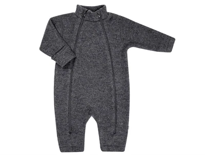 Joha mørkegrå heldragt i børstet uld med lynlåse