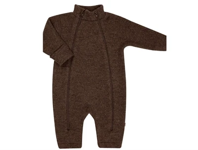 Joha mørkebrun heldragt i børstet uld med lynlåse