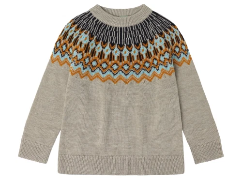 Fair Isle sweater i oat melange med mønstret bærestykke fra FUB i merinould