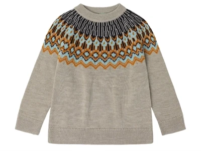 Fair Isle sweater i oat melange med mønstret bærestykke fra FUB i merinould