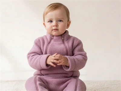 Joha ulddragt old rose med lynlåse i børstet uld