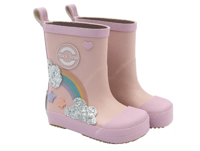 Mikk-Line gummistøvler adobe rose med regnbue detaljer