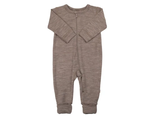 Joha heldragt i beige melange merinould og silke med lynlås og 2-i-1 fod