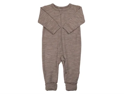 Joha heldragt i beige melange merinould og silke med lynlås og 2-i-1 fod