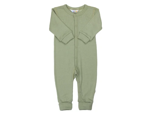 Joha heldragt i grøn merinould og silke med trykknapper og 2-i-1 fod