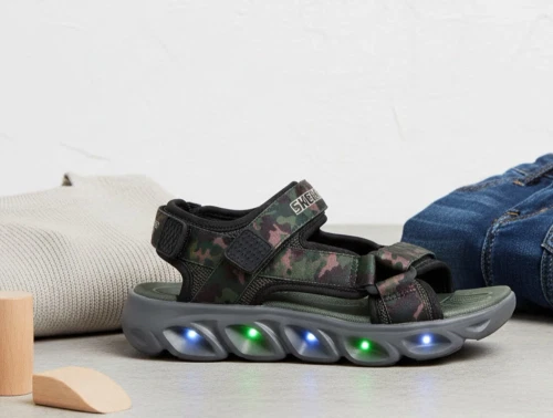 Skechers sandal sort/oliven med camouflage og blinklys