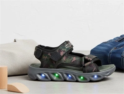 Skechers sandal sort/oliven med camouflage og blinklys