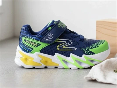 Skechers navy/multi flex glow sneaker med blink