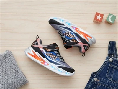 Skechers sneakers sort/sølv multi med blinklys