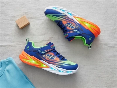 Skechers Flex-Glow Ultra sneaker i blå med orange og grønne detaljer og lys