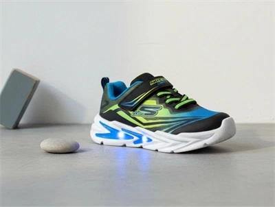 Skechers Flex-Glow Ultra sneaker sort med lime detaljer og blinkende lys