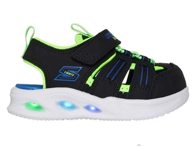 Skechers Sola Glow sandal sort lime med blinklys og lukket tå