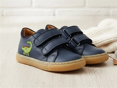 Angulus sneaker navy med dinobroderi og velcro
