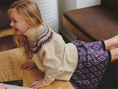 FUB lambswool fair isle sweater i creme med høj hals