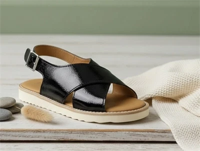 Angulus sort lak sandal med spænde