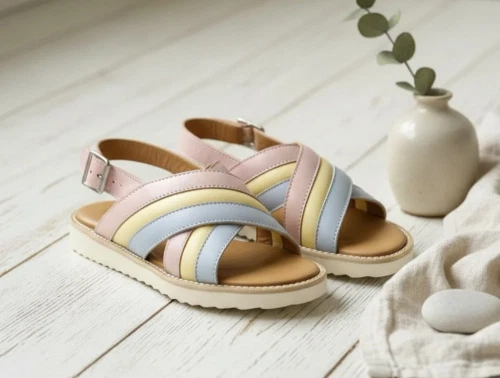 Angulus ice blue/mellow yellow/pale rose sandal med spænde