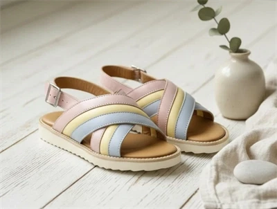 Angulus ice blue/mellow yellow/pale rose sandal med spænde