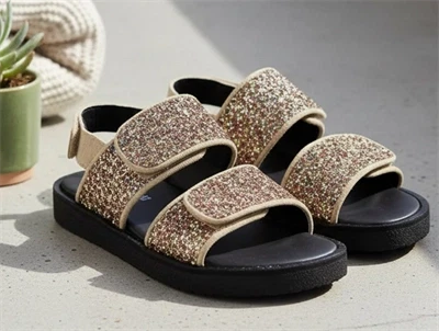 Angulus sand multi glitter sandal med velcro