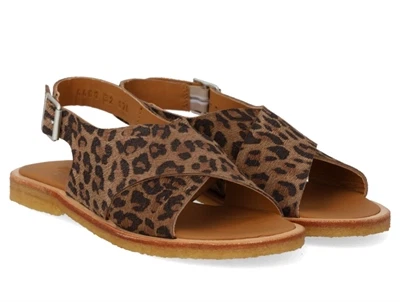 Angulus krydssandal leopard med spænde og åben tå