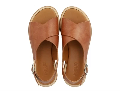 Angulus krydssandal i brun læder med spænde og åben tå