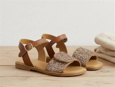 Angulus tan multi glitter sandal med spænde