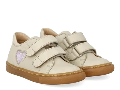 Angulus sneaker oatmilk med glitterhjerte og velcro