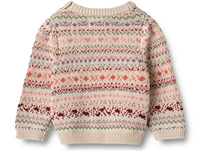 Wheat striktrøje multi med jacquardmønster og skulderåbning set bagfra