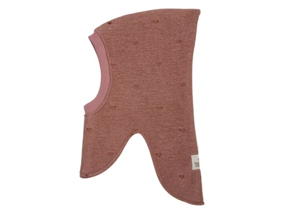 Huttelihut elefanthue burlwood med hjertebroderi og logomærkeHuttelihut elefanthue burlwood med hjertebroderi set fra siden