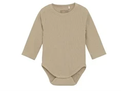 huttelihut body i rib og sandfarvet nuance med lange ærmer og trykknapper