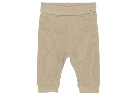 huttelihut bukser i beige med ribstruktur og bred linning, set forfra