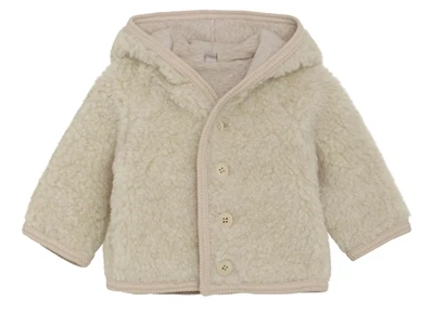 Huttelihut jakke cement med pixiehætte og pompon set forfra