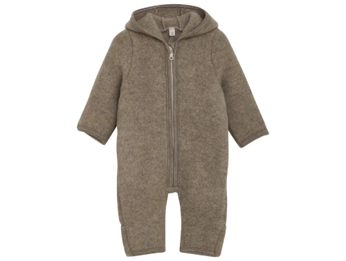 Huttelihut køredragt i savannah melange med hætte set forfra