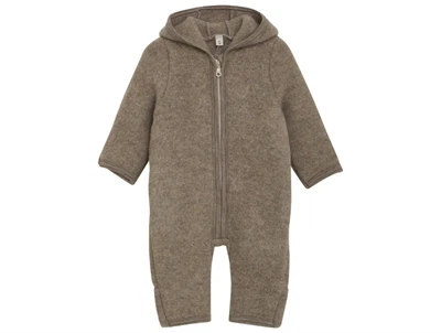 Huttelihut køredragt i savannah melange med hætte set forfra