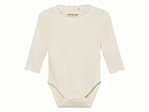 Huttelihut body antique white med blondekant forfra