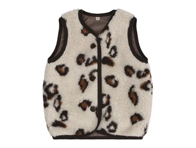 Huttelihut vest i graa nuance med leopardprint set forfra