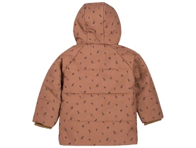 Kenza x Viking pufferjakke i sennepsbrun nuance med lille print set bagfra