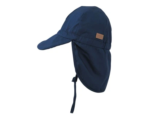 melton mørkeblå solhat med nakkeskygge og UV30, set fra siden