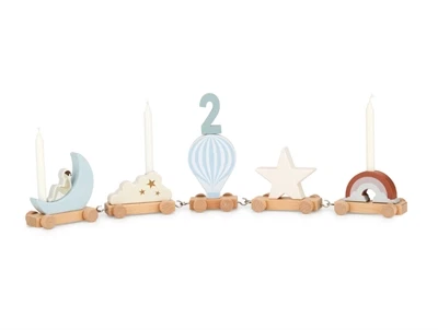 Cam Cam Copenhagen fødselsdagstog Dreamland i lyse pastelfarver på fødselsdagsbord