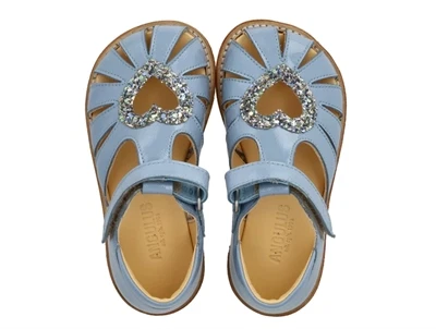 Angulus hjertesandal sky blue/spring multi glitter med velcro